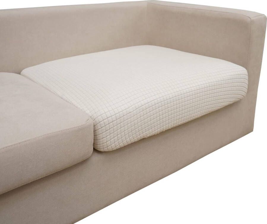 Bankhoes 3-zits stretch zitkussen bankovertrek elastische overtrek voor L-vorm crèmewit lengte 65-95 cm (1 stuk)