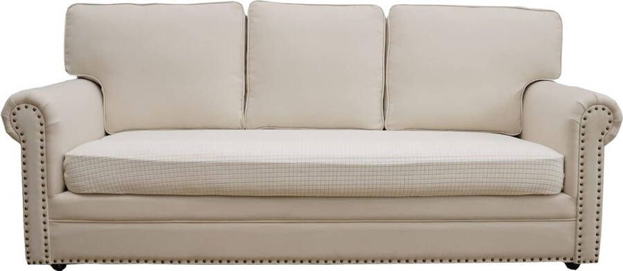 Bankhoes 3-zits stretch zitkussenhoes bankdeken bankbeschermer banksprei elastische hoes voor L-vorm crèmewit lengte 165-200 cm (1 stuk)