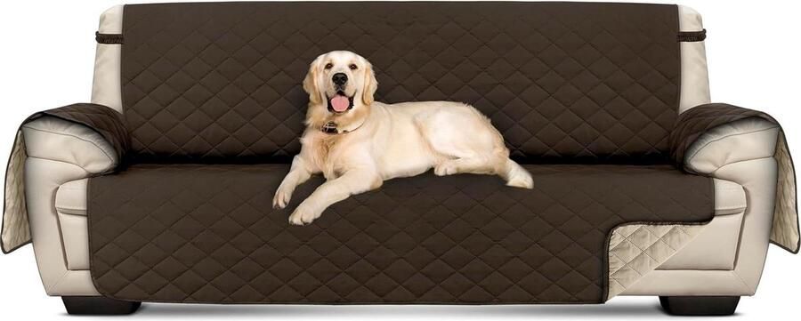 Bankhoes 3-zits waterbestendig en antislip bruin beige elastische band