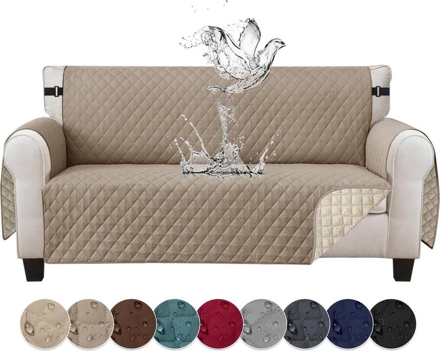 Bankhoes 3-zits waterdichte bankovertrek met armleuningen antislip omkeerbaar gewatteerde bankovertrek voor huisdieren katten honden kakikleur
