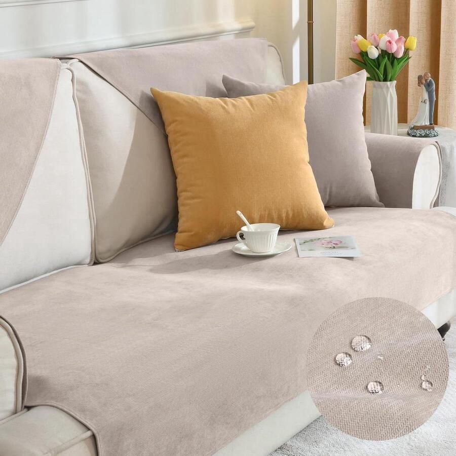 Bankhoes 4-zits waterdicht geschikt voor huisdieren lichtbruin 110 x 160 cm