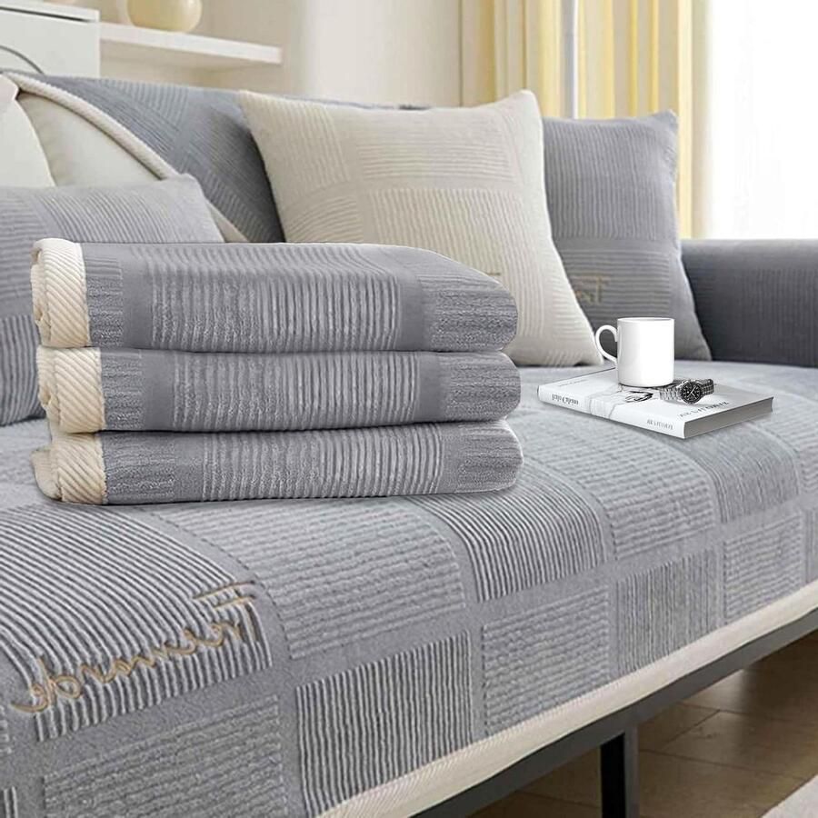 Bankhoes Antislip Universeel 1 2 3 4-zits Grijs Dikke Structuur