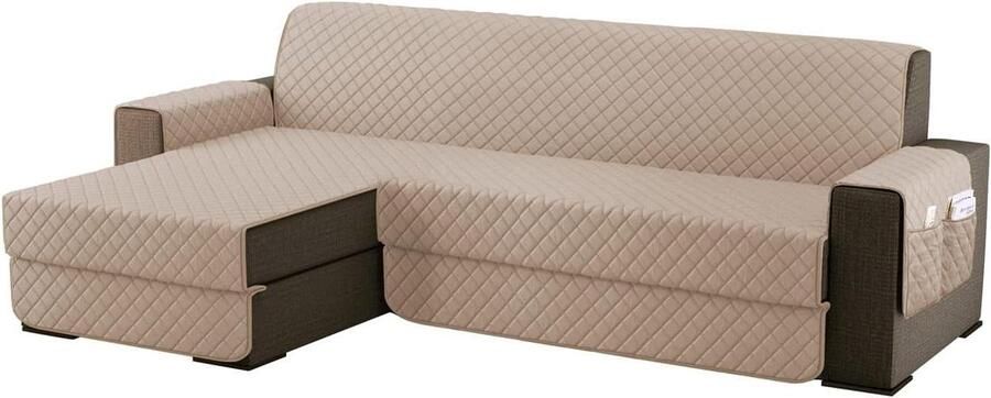 Bankhoes chaise longue waterdicht universeel omkeerbaar 1 stuk khaki L 250 CM