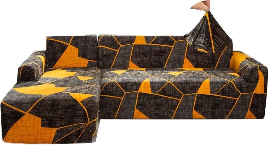 Bankhoes elastisch spandex stretch bankovertrek voor L-vorm universeel wasbaar antislip 2-zits + 3-zits oranjegrijs