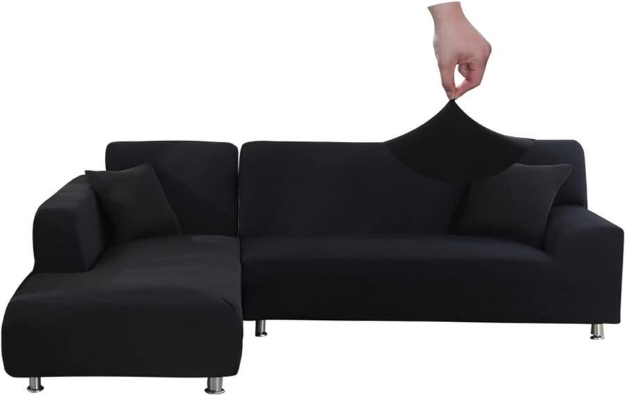 Sectionele bankhoes Elastisch Rekbaar Antislip Universeel Eenvoudig te installeren en te reinigen 2-zits 145-185 cm Zwart - Foto 2