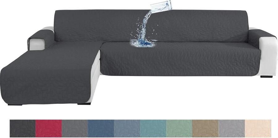 Bankhoes Hoekbank 3 Zits Antislip Bescherming 1 stuk Donkergrijs 255 cm