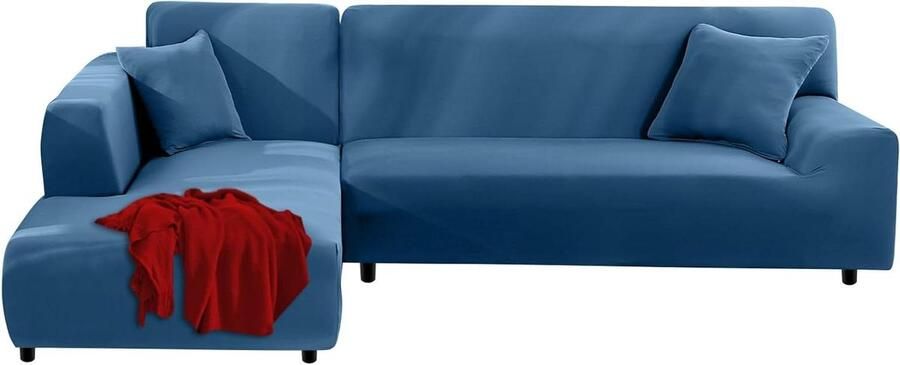 Stretch Bankhoes L-vormige hoekbank Universeel elastisch 2-delig Met 2 kussenslopen Afneembaar AquaMarijn Voor L-vormige hoekbank (3-zits + 4-zits) hoekbank overtrek