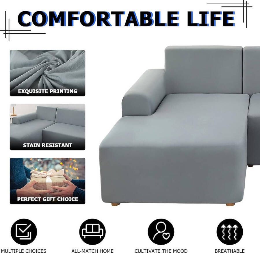 Bankhoes Hoekbank L-vorm Bankspreien Stretch bankhoes L-vorm rechts of links met twee kussenhoezen Wasbaar Universele bankhoes L-vorm Bankhoes L-vorm (2-zits en 3-zits lichtgrijs)