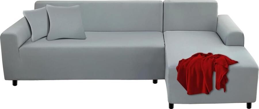 Bankhoes hoekbank L-vorm links rechts stretch 2-delige set met 2 kussenslopen afneembaar universeel elastische bankovertrek L-vormig (2-zits + 2 zits lichtgrijs)
