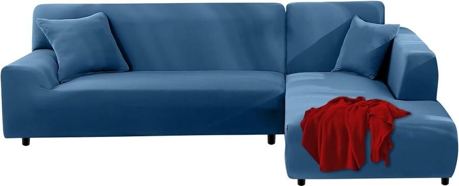 Bankhoes hoekbank L-vorm links rechts stretch 2-delige set met 2 kussenslopen afneembaar universeel elastische bankovertrek L-vormig (3-zits + 4 zits aquamarijn)