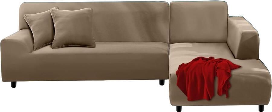 Bankhoes hoekbank L-vorm links rechts stretch 2-delige set met 2 kussenslopen afneembaar universeel elastische bankovertrek L-vormig (3-zits + 4 zits aardebruin)