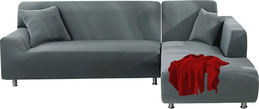 Bankhoes hoekbank L-vorm links rechts stretch bankovertrek 2-delige set met 2 kissing loops afneembare universeel elastische bankovertrek L-vormige bankovertrek 2-zits + 2-zits