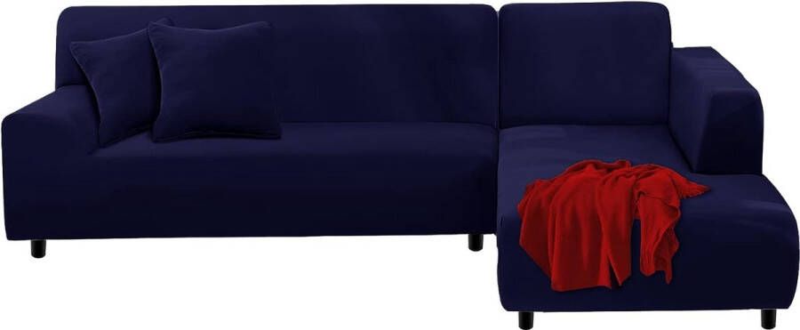 Bankhoes hoekbank L-vorm links rechts stretch bankovertrek 2 stuks met 2 kissing loops verwijderbare universele elastische bankovertrek L-vorm (2-zits + 2-zits marineblauw)
