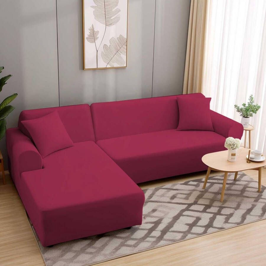 Bankhoes Hoekbank L-vorm Stretch Bankhoes Universele bankhoes voor 1 2 3 4-zits – 3-zits Wijnrood (L-vormige hoekbank vereist twee)
