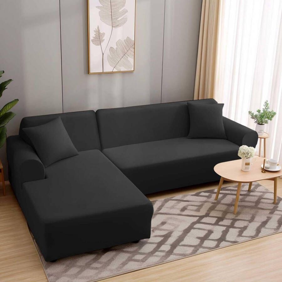 Bankhoes hoekbank L-vorm stretch bankovertrek universele bankovertrek voor 1 2 3 4-zits 3-zits zwart (Lvormige hoekbank vereist twee stuks)