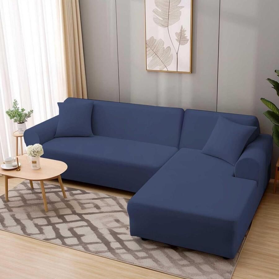 Bankhoes hoekbank L-vorm stretch blauw 1 2 3 4-zits universele bankovertrek