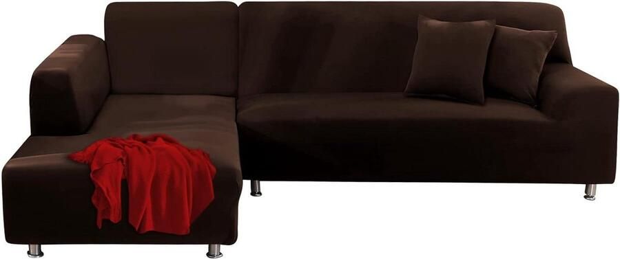 Bankhoes hoekbank L-vorm stretch donkerbruin afneembaar Universeel elastische bankovertrek Set van 2 en 3 zits met kussenslopen hoekbank overtrek