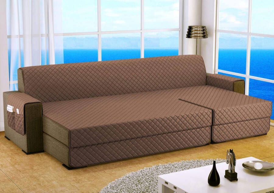 Bankhoes L-vorm 200 cm zetelbeschermer waterdicht omkeerbaar met kussen geschikt voor alle banken lichtbruin - Foto 1