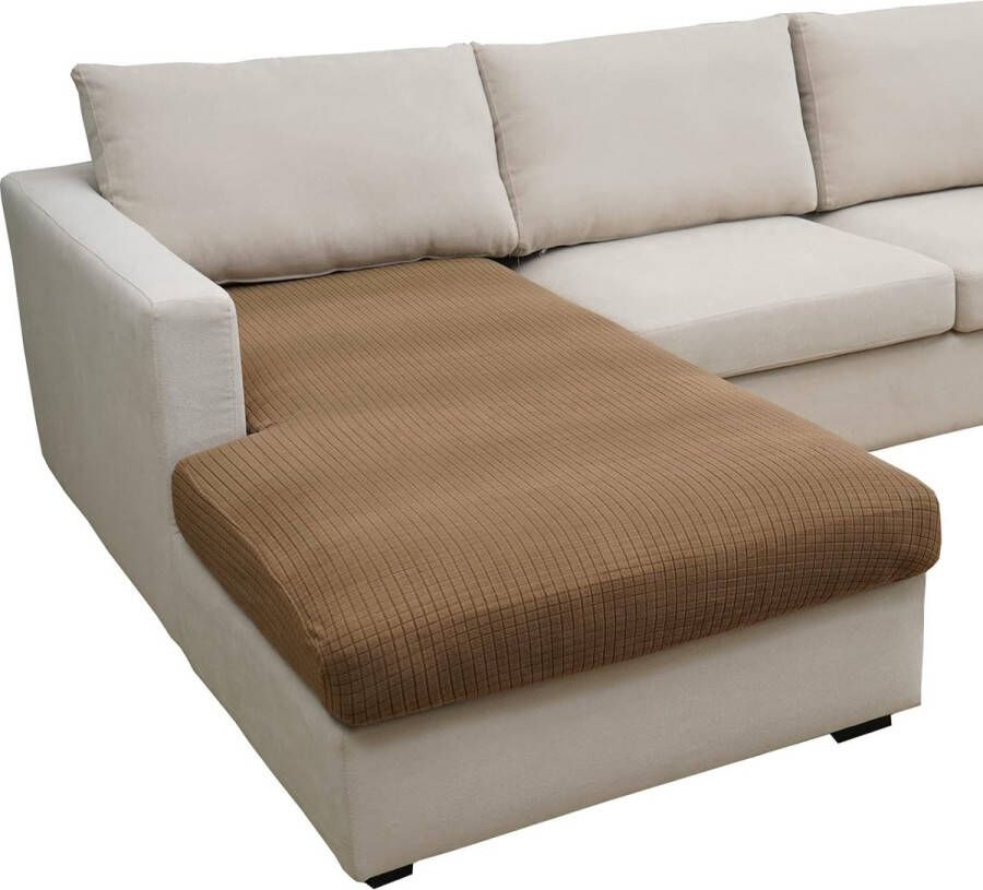 Bankhoes L-vorm 3-zits stretch zitkussen bankovertrek elastische overtrek voor L-vorm lichtbruin chaise longue (1 stuk)
