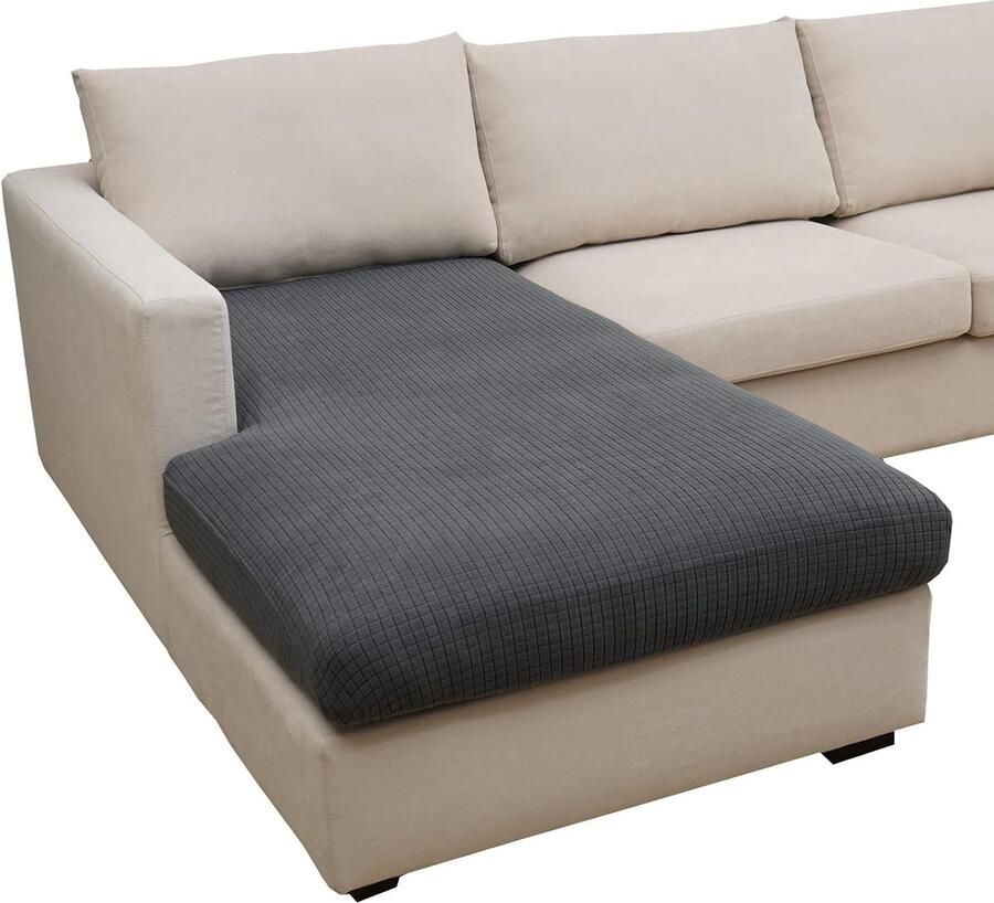 Bankhoes L-vorm bankhoes 3-zits stretch zitkussenhoes bankdeken bankbeschermer banksprei elastische hoes voor L-vorm donkergrijs chaise longue (1 stuk)