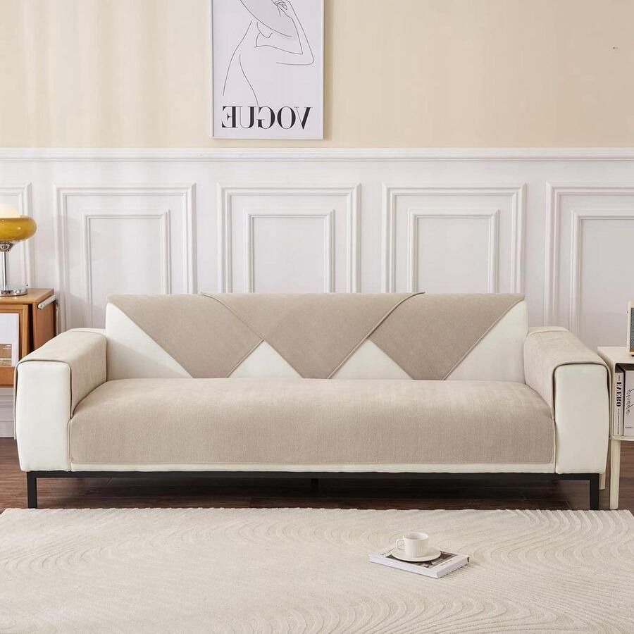 Bankhoes L-vorm Chenille bankovertrek Geschikt voor 3-zits en 2-zits Wit 70 x 180 cm