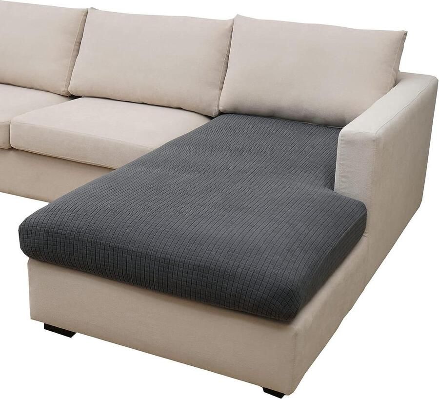 Bankhoes L-vorm stretch bankovertrek geschikt voor chaise longue 1 stuk donkergrijs
