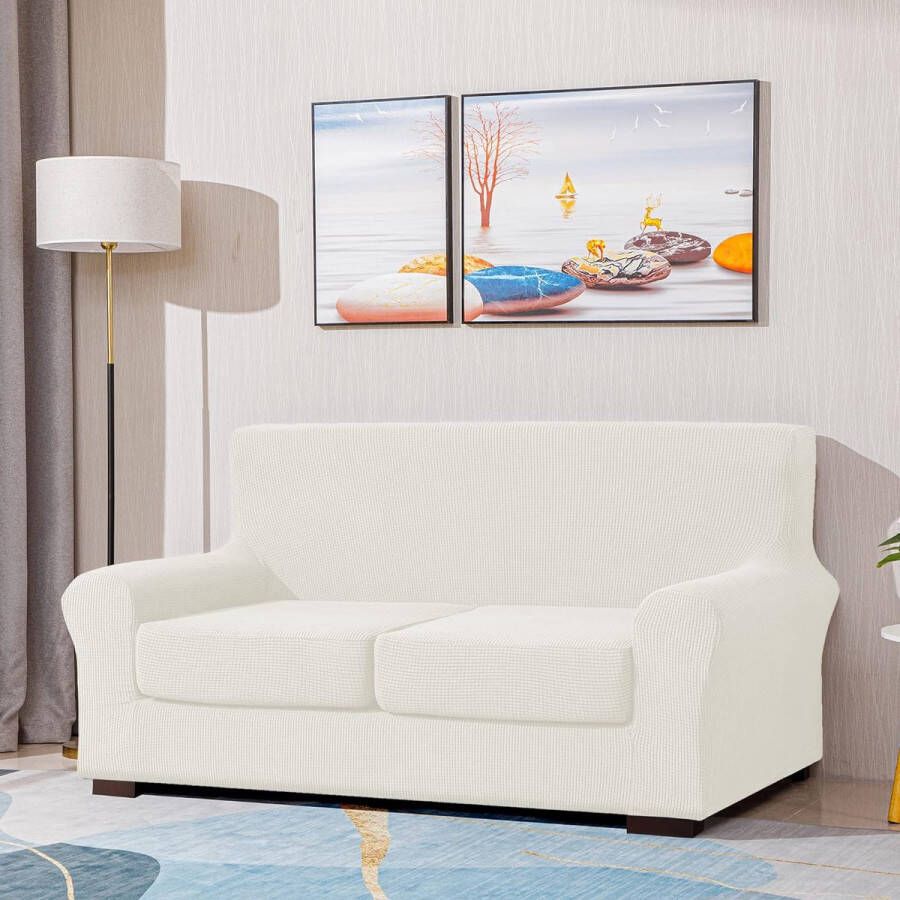 Bankhoes met 2 aparte zitkussenslopen stretch bankovertrek elastische stretchhoes voor bank (wit 2-zits) - Foto 2