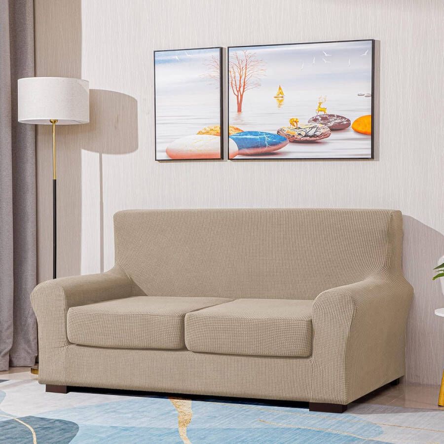 Bankhoes met 2 aparte zitkussenslopen stretch bankovertrek elastische stretchhoes voor bank (zand 2-zits) - Foto 2