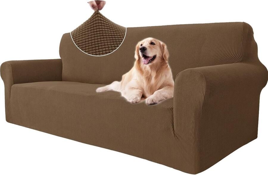 Bankhoes met armleuning stretch antislip modern voor honden en huisdieren ademend met elastische onderkant 3-zits bruin
