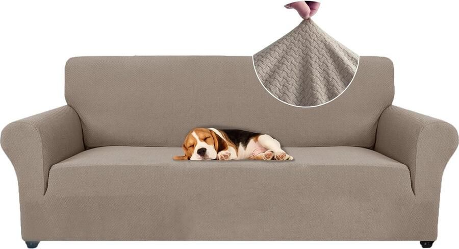 Bankhoes met armleuning stretch antislip modern voor honden en huisdieren ademend met elastische onderkant 3-zits zand