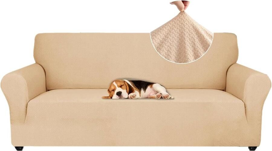 Bankhoes met armleuning stretch antislip modern voor honden en huisdieren ademend met elastische onderkant 3-zits beige-geel
