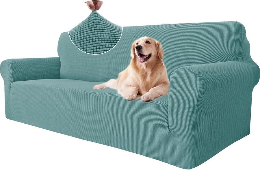 Bankhoes met armleuning stretch antislip modern voor honden en huisdieren ademend met elastische onderkant 3-zits lichtblauw