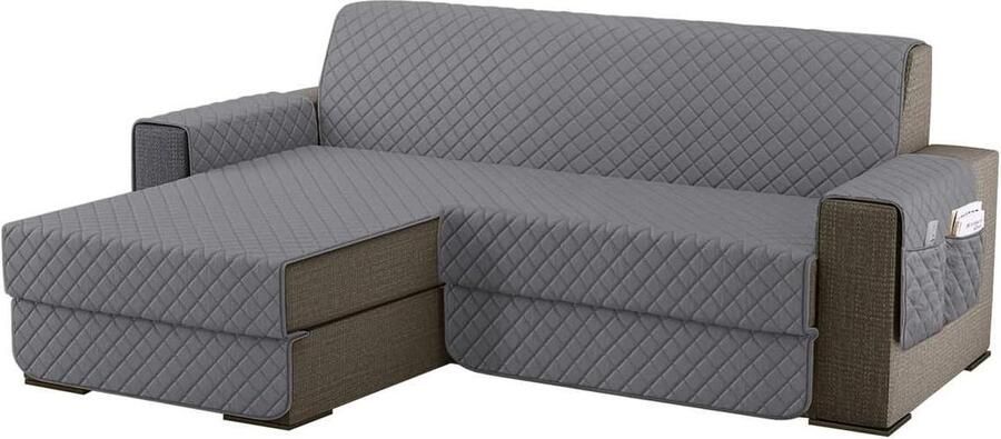 Bankhoes met chaise longue voor Schierland 2 Zitplaatsen L 200 CM Waterdicht Krasbestendig Lichtgrijs