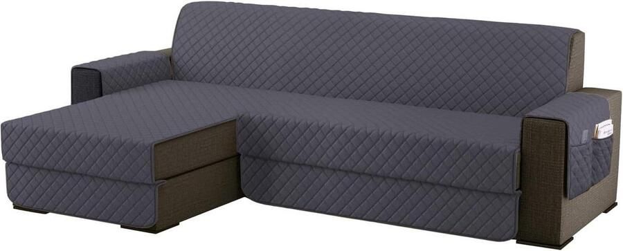 Bankhoes met chaise longue waterdicht universeel omkeerbaar 1 stuk donkergrijs L 250 CM