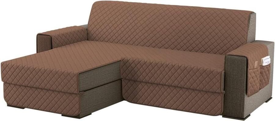 Bankhoes met chaise longue waterdichte bescherming universeel omkeerbaar 2 stuks lichtbruin L 200 CM