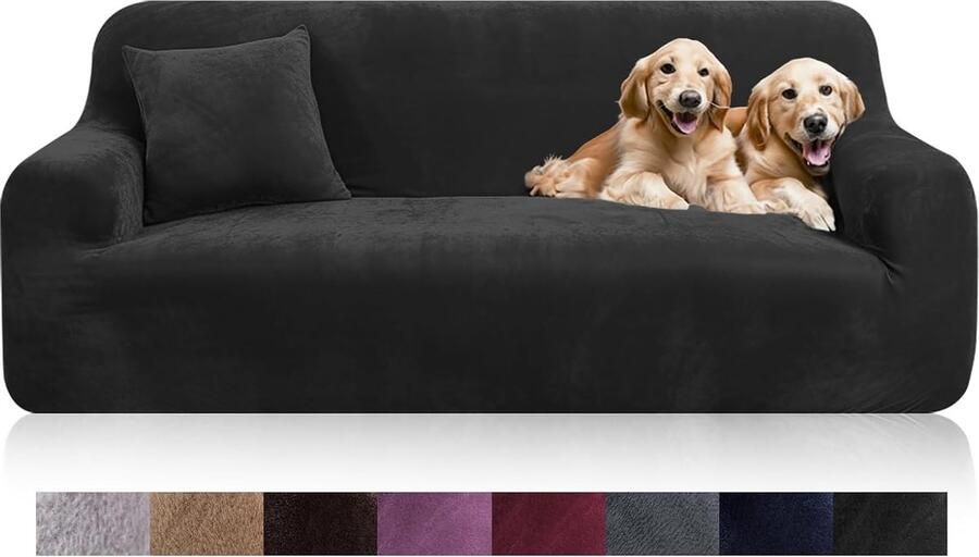 Bankhoes met kussensloop dikke fluwelen bankovertrek met één kussensloop superzachte elastische bankovertrek in zwart voor 1 2 3 4-zits L-vormige hoekbank vereist twee