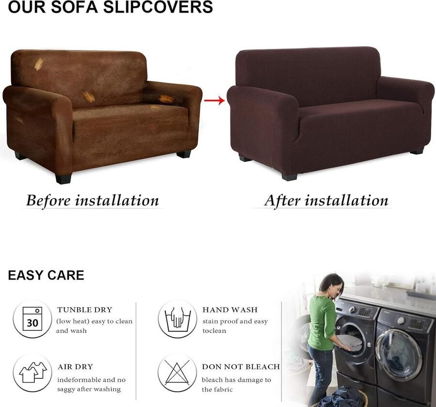 Bankhoes Rekbare Bankovertrek Stretch Bankhoezen Elastische Meubelbeschermer Jacquard Sofahoes (2-Zits Chocolade)