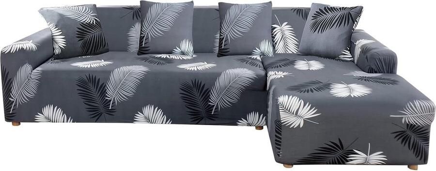 Bankhoes set van 2 voor L-vormige hoekbank donkergrijs inclusief 4 kussenslopen hoekbank hoes stretch