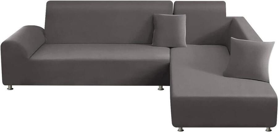 L-vormige bankhoezen 2 stuks stretch jacquard polyester met kussenslopen donkergrijs hoekbank hoes stretch