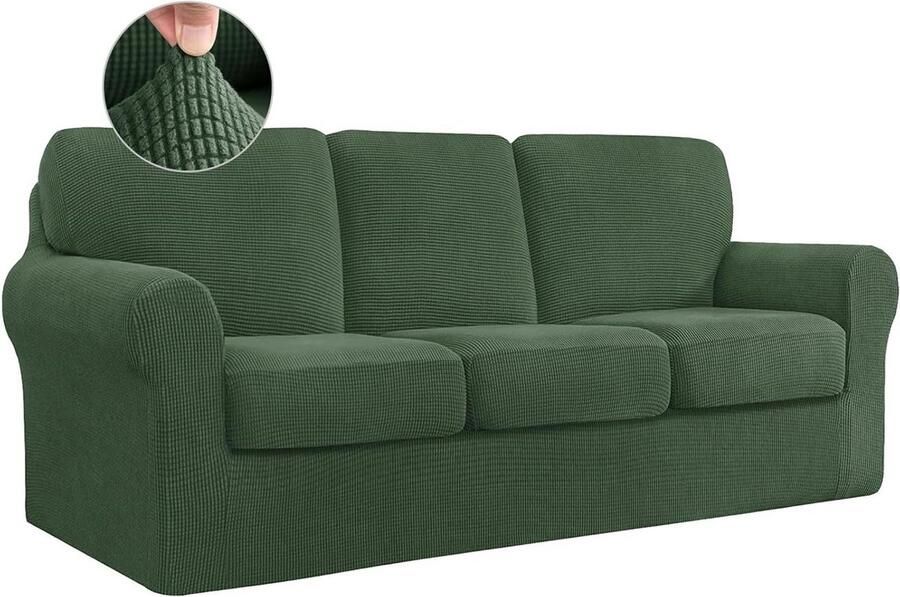 Bankhoes stretch 3 zitsbanken aparte rugleuningen zitkussens antislip elastische band jacquardstof meubelbeschermer 3 zits 185-235 cm groen bankhoes stretch 3 zitsbanken