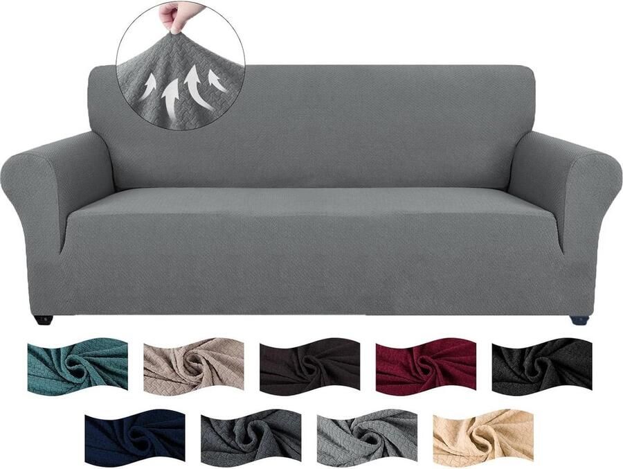 Bankhoes stretch 3 zitsbanken Elastische bankhoes met armleuning Universele rekbare sofahoes Krasbestendig meubelhoes Anti-slip Honden en katten Wasbare Lichtgrijs bankhoes stretch 3 zitsbanken