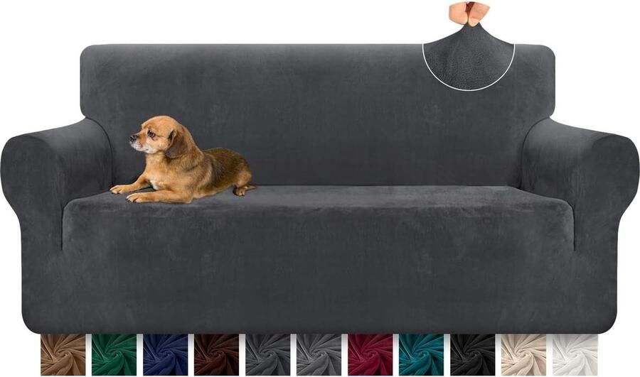 Fluweel en pluche bankhoes voor 3-zits superzacht luxe dikke elastaanschuimstaven meubelbescherming grijs