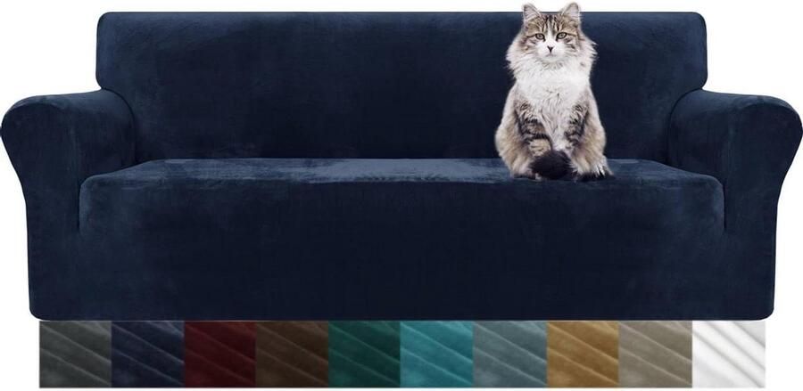 Bankhoes stretch 3 zitsbanken Fluwelen Huisdier vriendelijk Marineblauw Meubelbeschermer bankhoes stretch 3 zitsbanken