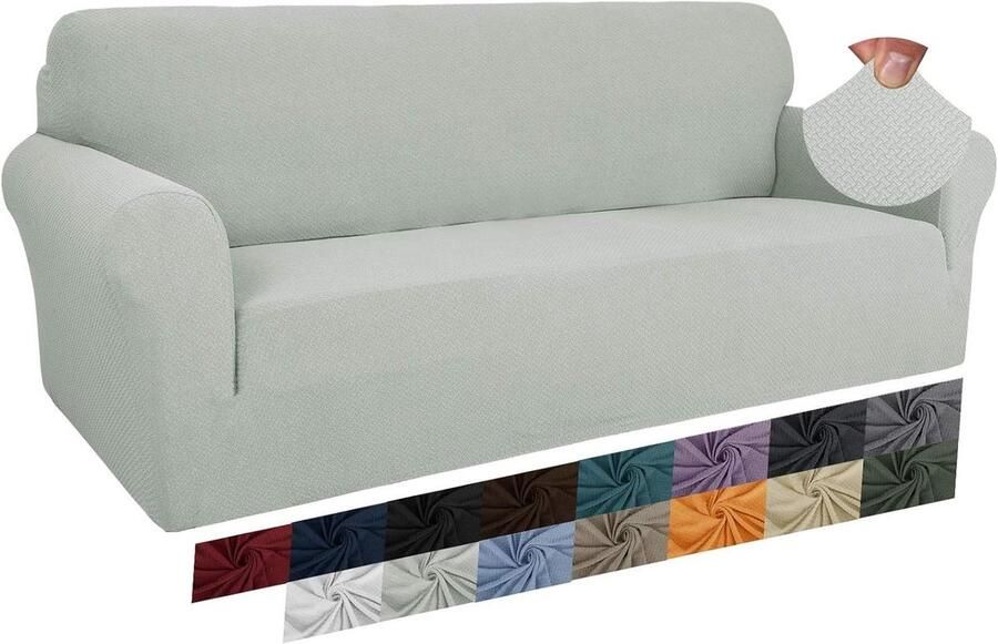 Jacquard bankovertrek voor 3-zits bank super stretch antislip huisdiervriendelijk elastisch ivoor