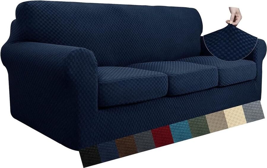 Bankhoes stretch 3 zitsbanken Jacquard Extra Grote Bank Covers 4 Stukken Antislip Huisdier Vriendelijke Marineblauw bankhoes stretch 3 zitsbanken