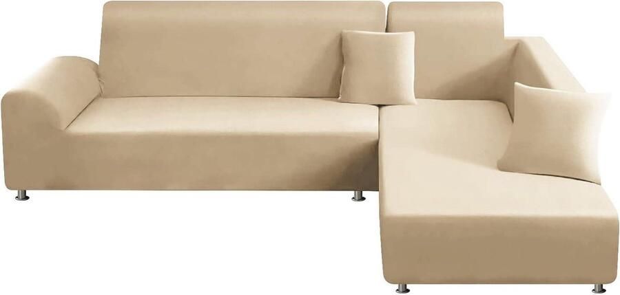 Bankhoes stretch 3 zitsbanken L-vormige bankhoezen stretch jacquard polyester beige met kussenslopen bankhoes stretch 3 zitsbanken