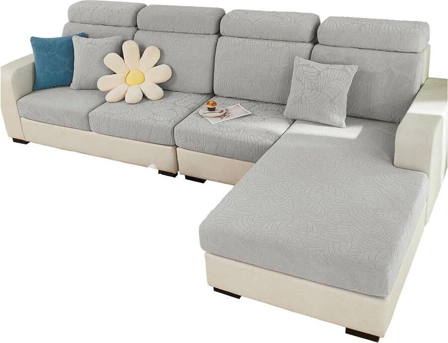 Super Stretch Bankhoes 1 2 3 4 ZZits L-Vorm Slijtvaste Spandex Hoekbankhoes Antislip Bankkussenovertrekken Lichtgrijs Rugleuninghoes hoekbank overtrek