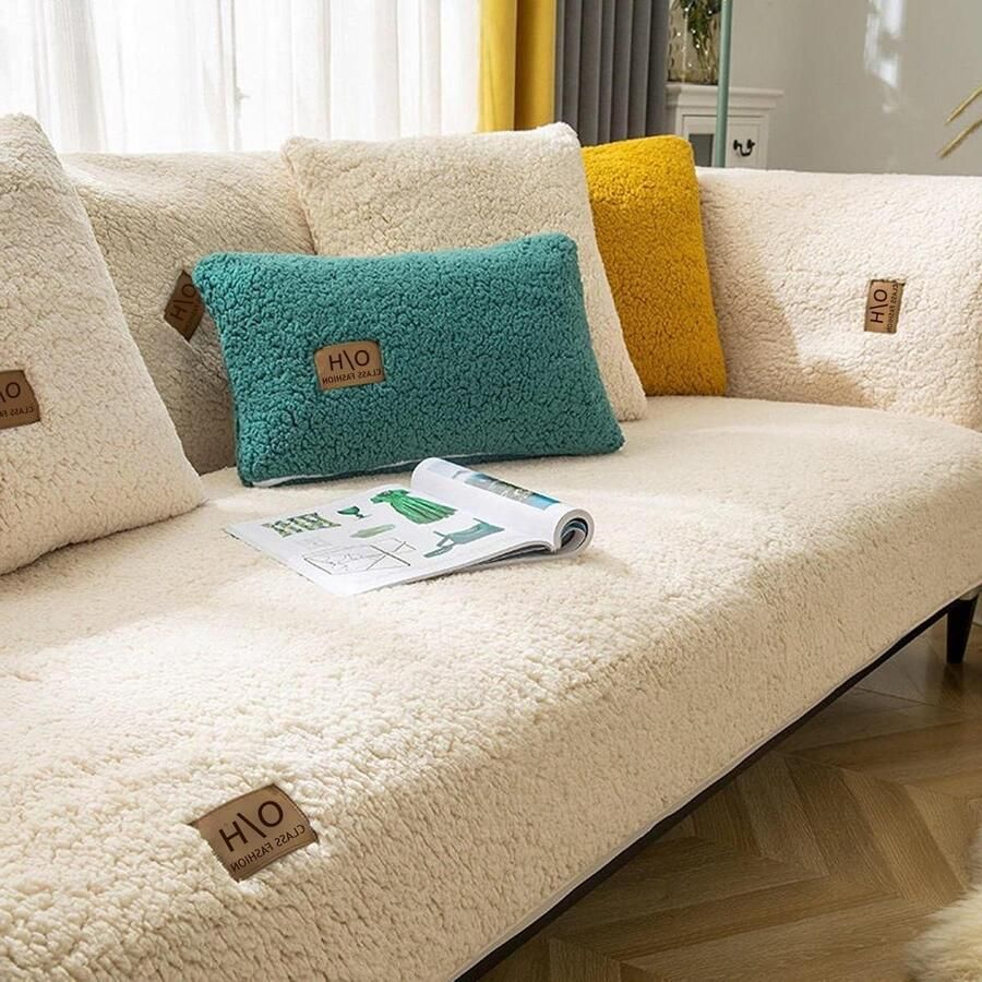 Bankhoes stretch 3 zitsbanken Antislip hoekhoes Fluwelen bankbescherming Chaise longue hoes Wasbaar Beige 70 x 90 cm Rechthoekig bankhoes stretch 3 zitsbanken