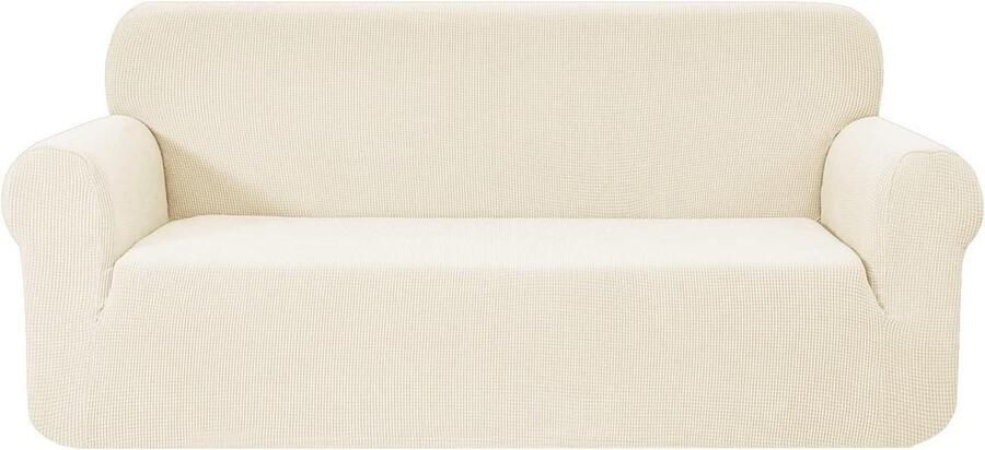 Bankhoes stretch 3 zitsbanken Stijlvolle hoge stretchbank 3-zits dikke zachte bankbeschermer machinewasbaar antislip bankhoezen- crème bankhoes stretch 3 zitsbanken