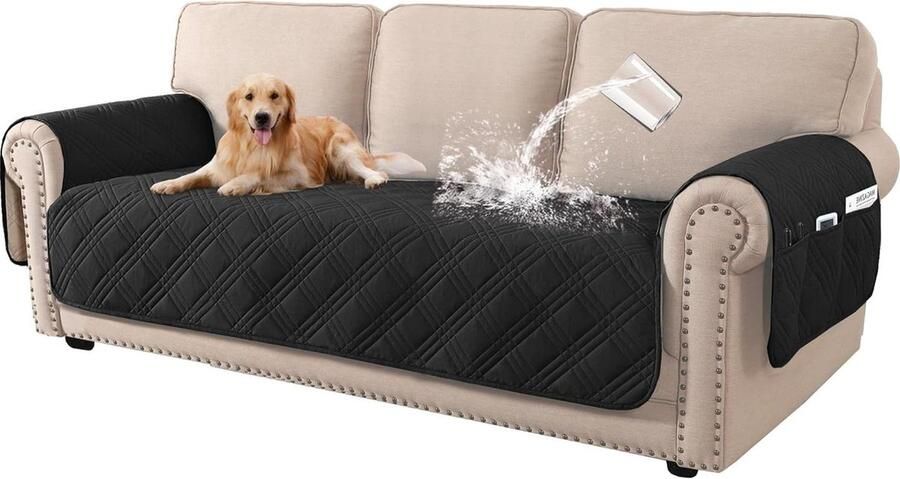 Bankhoes stretch 3 zitsbanken waterdicht wasbaar zwart huisdier zijzak bankhoes stretch 3 zitsbanken